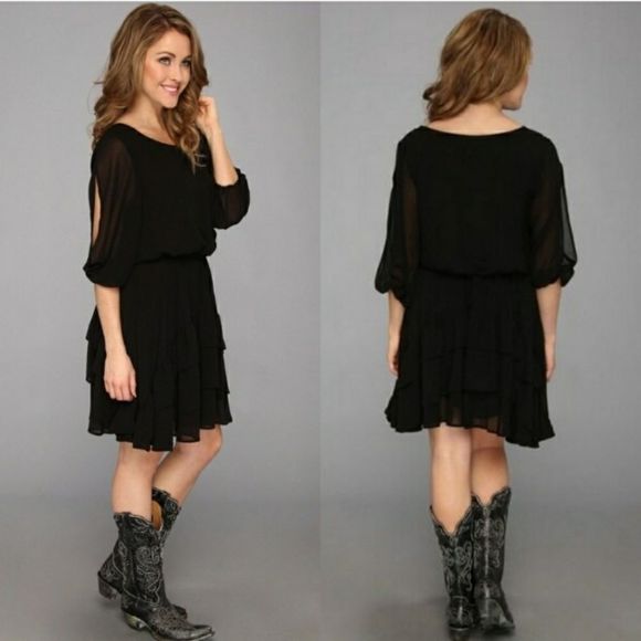 SOLD!! ARIAT Emily Black Ruffle Western Dress - Size XL - Picture 1 of 10